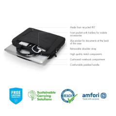 DICOTA Eco Slim Case 12.5" – Stylish & Durable Metal 300D RPET Polyester Bag in Black